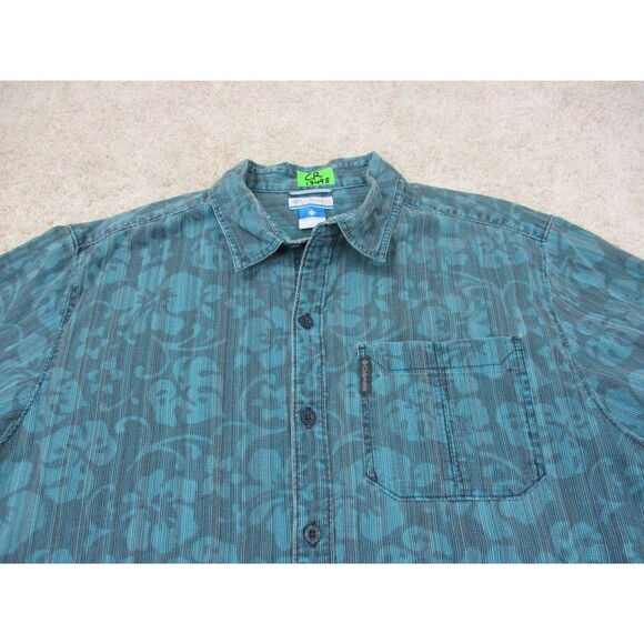 Columbia Shirt Men Large Blue Floral All Over Print Hawaiian Cotton Button Up - Picture 3 of 11
